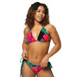 Trippie Hooks Black Floral Print Recycled String Bikini