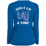 TRIPPIE HOOKS Shut Up & Toke Ladies' Moisture-Wicking Long Sleeve V-Neck Tee