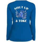 TRIPPIE HOOKS Shut Up & Toke Ladies' Moisture-Wicking Long Sleeve V-Neck Tee