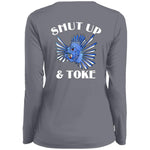 TRIPPIE HOOKS Shut Up & Toke Ladies' Moisture-Wicking Long Sleeve V-Neck Tee