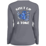 TRIPPIE HOOKS Shut Up & Toke Ladies' Moisture-Wicking Long Sleeve V-Neck Tee
