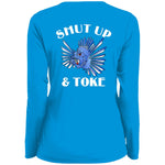 TRIPPIE HOOKS Shut Up & Toke Ladies' Moisture-Wicking Long Sleeve V-Neck Tee
